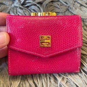 Givenchy Hot Pink Textured Leather Mini Wallet with Gold 4G Emblem